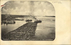 Lumber Raft On The Mississippi Clinton, IA Postcard Postcard