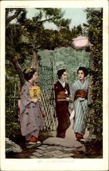 Japanese Women At The Garden Gate Postcard