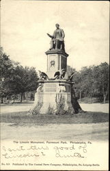 The Lincoln Monument, Fairmount Park Postcard