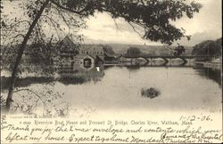 Riverview Boat House And Prospect St Bridge Waltham, MA Postcard Postcard