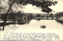 Riverview Boat House And Prospect St Bridge Waltham, MA Postcard Postcard