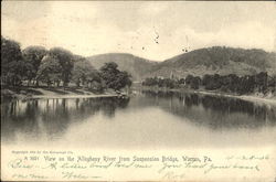 View On The Allegheny River From Suspension Bridge Warren, PA Postcard Postcard