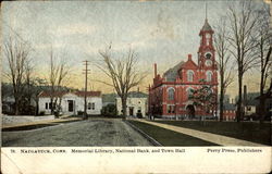 Memorial Library, National Bank, And Town Hall Naugatuck, CT Postcard Postcard