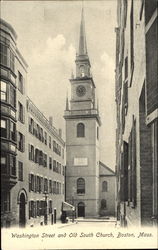 Washington Street And Old South Church Boston, MA Postcard Postcard