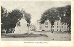 Soldiers Monument and Lynn Public Library Postcard