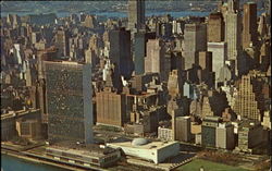 United Nations Complex In The Foreground New York City, NY Postcard Postcard