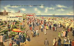 Sunday Crowd On The Beach Asbury Park, NJ Postcard Postcard