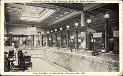 Interior View The Savings Bank Of New London Postcard