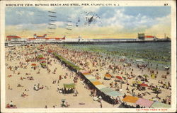 Bird's Eye View Bathing Beach And Steel Pier Postcard