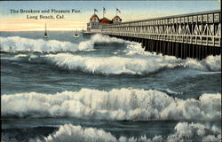 The Breakers and Pleasure Pier Long Beach, CA Postcard Postcard