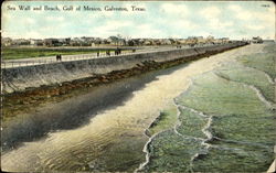 Sea Wall and Beach Galveston, TX Postcard Postcard