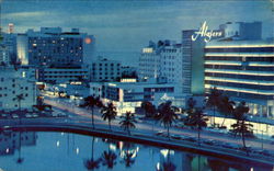 Night View Of The Algiers And Other Beautiful Hotels, Collins Ave Postcard