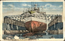 Battleship Illinois In U. S. Dry Dock Postcard