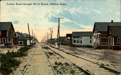 Trolley Road Through Silver Beach Milford, CT Postcard Postcard