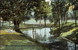 The Pond & Rustic Bridge, Childrens Home Postcard