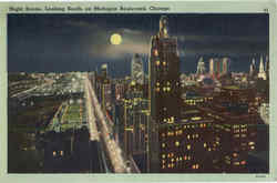 Night Scene, Looking South, Michigan Boulevard Chicago, IL Postcard Postcard