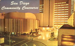 San Diego Community Concourse At Night California Postcard Postcard