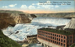 Great Falls Of The Missouri And Volta Dam And New Power House Postcard