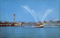 Fire Boat Demonstration On Puget Sound Postcard