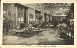 View Of Lobby New Bismarck Hotel Postcard