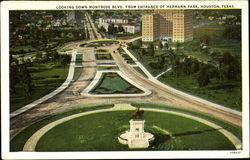 Looking Down Montrose Blvd, Hermann Park Houston, TX Postcard Postcard