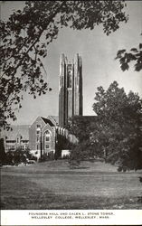 Founders Hall And Galen L. Stone Tower, Wellesley College Massachusetts Postcard Postcard