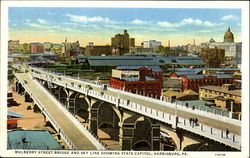 Mulberry Street Bridge And Sky Line Showing State Capitol Harrisburg, PA Postcard Postcard