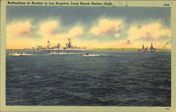 Battleships At Anchor In Los Angeles Postcard