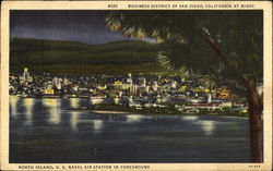 Business District Of San Diego At Night Postcard