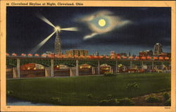 Cleveland Skyline At Night Ohio Postcard Postcard