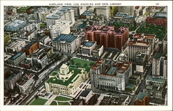 Airplane View Los Angeles And New Library Postcard