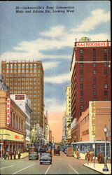 Jacksonville's Busy Intersection, Main and Adams Sts. Florida Postcard Postcard