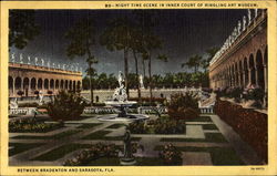 Night Time Scene In Inner Court Of Ringling Art Museum Postcard