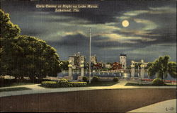 Civic Center At Night, Lake Mirror Postcard