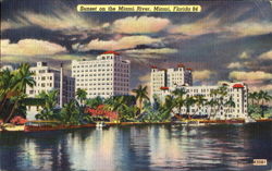 Sunset On The Miami River Postcard