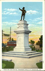 Ponce De Leon Statue, Anderson Circle St. Augustine, FL Postcard Postcard