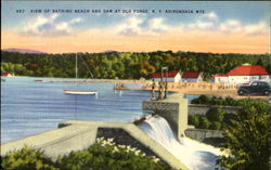 View Of Bathing Beach And Dam At Old Forge Postcard