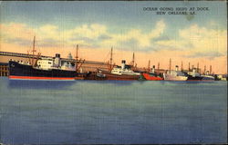 Ocean Going Ships At Dock Postcard