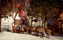 Santa and Reindeer North Pole, NY Postcard Postcard