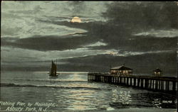 Fishing Pier Ny Moonlight Postcard