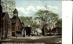 West St. Showing Public Library And Police Station Leominster, MA Postcard Postcard