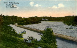 Canal Walk Showing Canal & River Lowell, MA Postcard Postcard