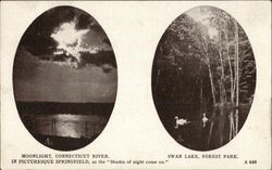 Moonlight, Connecticut River And Swan Lake, Forest Park In Picturesque Springfield, MA Postcard Postcard