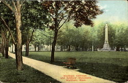 Waltham Common And Soldier's Monument Massachusetts Postcard Postcard