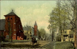 Main Street Showing Universalist And Catholic Churches Postcard