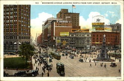 Woodward Avenue, North From Fort Street Postcard