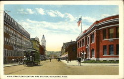 Main Street And Central Fire Station Marlboro, MA Postcard Postcard