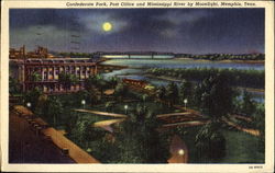 Confederate Park Post Office And Mississippi River By Moonlight Memphis, TN Postcard Postcard