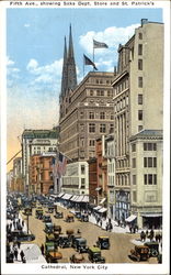 Fifth Ave. Showing Saks Dept. Store And St. Patrick's Cathedral New York City, NY Postcard Postcard