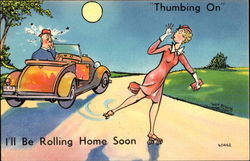 Roller Skating Thumbing On Comic, Funny Postcard Postcard